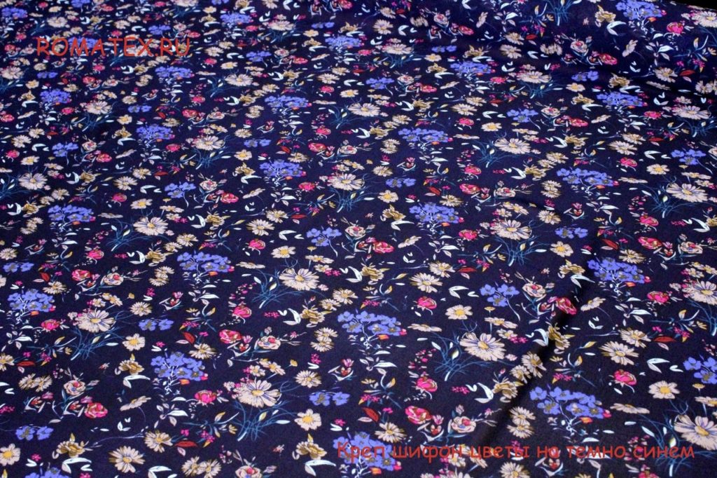 креп шифон цветы темно-синий креп шифон цветы темно-синий
